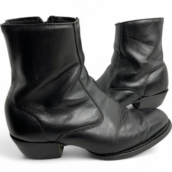Laredo Leather Black Zip Vintage Western Biker Cowboy Ankle Boots Men's 9 EW - Picture 1 of 12